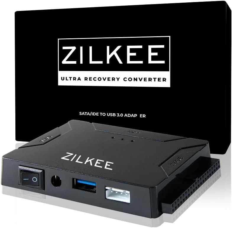 ZILKEE محول SATA/IDE إلى USB 3.0 - محول عالمي لأقراص IDE و SATA بحجم 2.5 بوصة / 3.5 بوصة، قارئ أقراص خارجي مع مزود طاقة 12 فولت، يدعم حتى 6 تيرابايت - Image 1